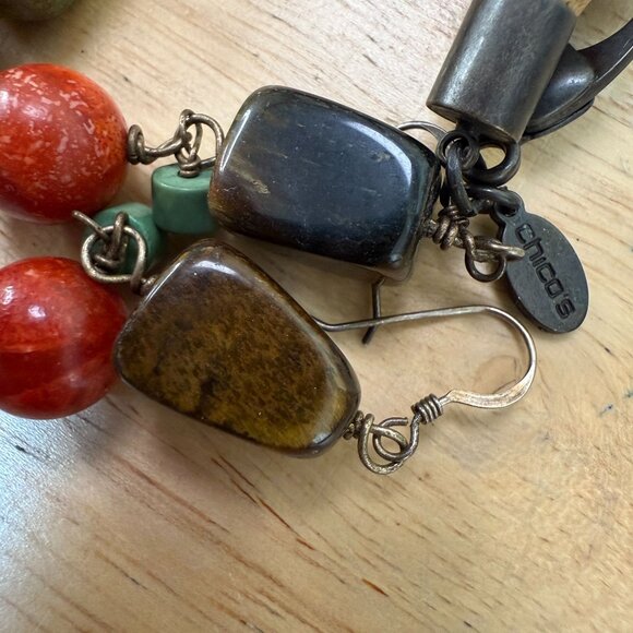 Chicos Multicolor Beaded Necklace & Earrings Set Stone, Boho, Gypsy, Statement, - Picture 6 of 9